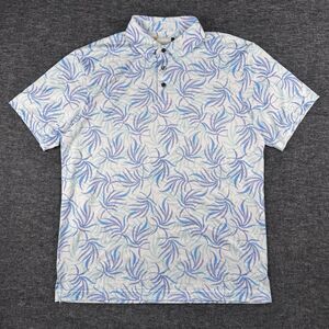 Jack Nicklaus Eco Choice Men's Golf Polo Shirt Medium White Blue Tropical Print